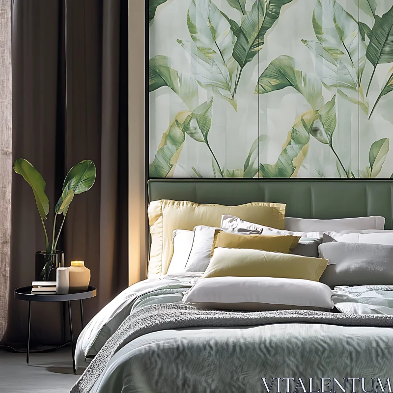 Tranquil Bedroom with Nature-Inspired Decor AI Image