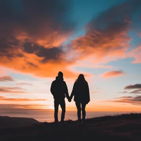 Sunset Love: Silhouette of Couple on Hill