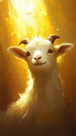 Golden Sunlit Goat Painting