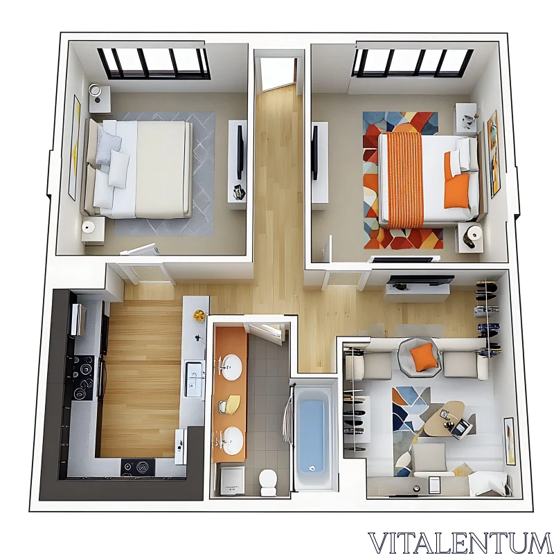 Apartment Layout with Two Bedrooms AI Image