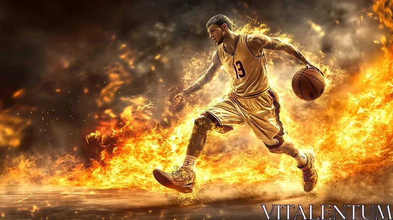 Athlete in Flames AI Image