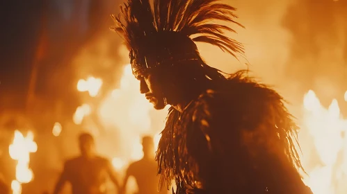 Feathered Warrior in Fiery Ambiance