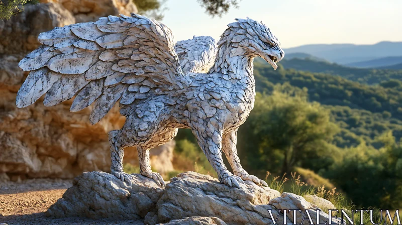 Ancient Stone Gryphon Sculpture AI Image