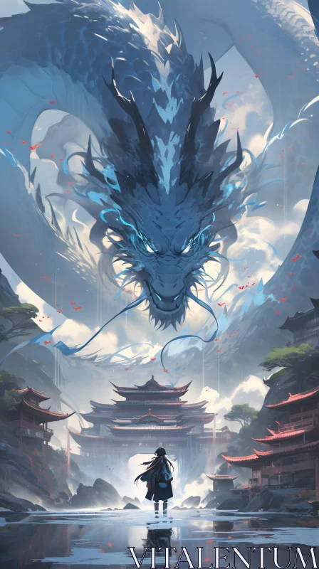 Guardian Dragon and Solitary Figure AI Image