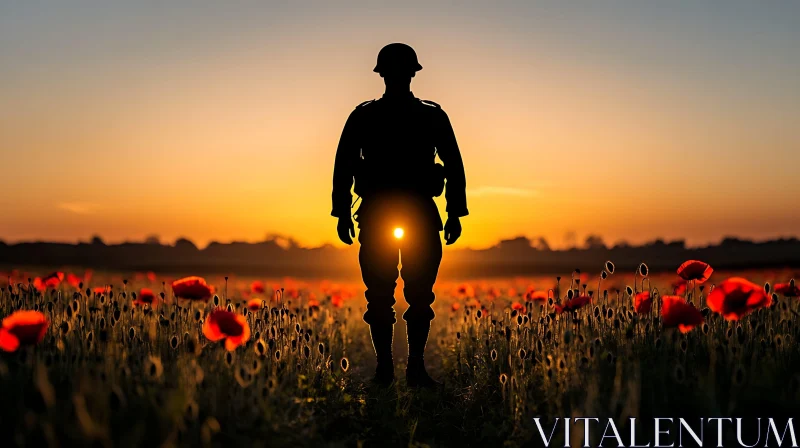 AI ART Poppy Field Sunset with Soldier