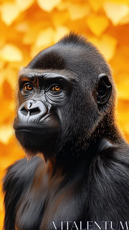 Gorilla Profile with Golden Background AI Image