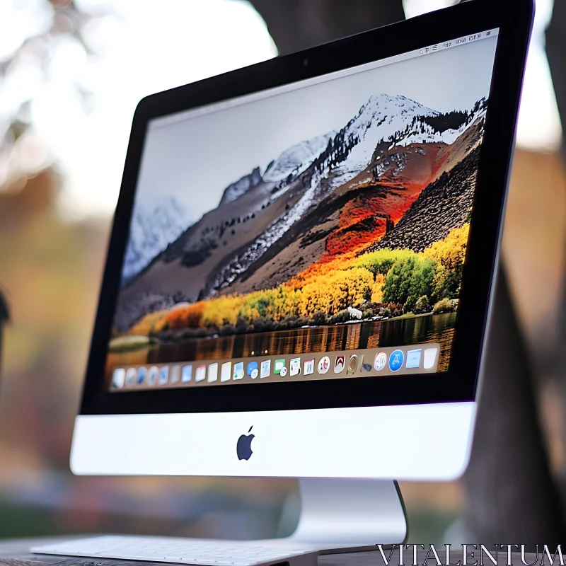 iMac Desktop with Autumn Mountain Scene AI Image