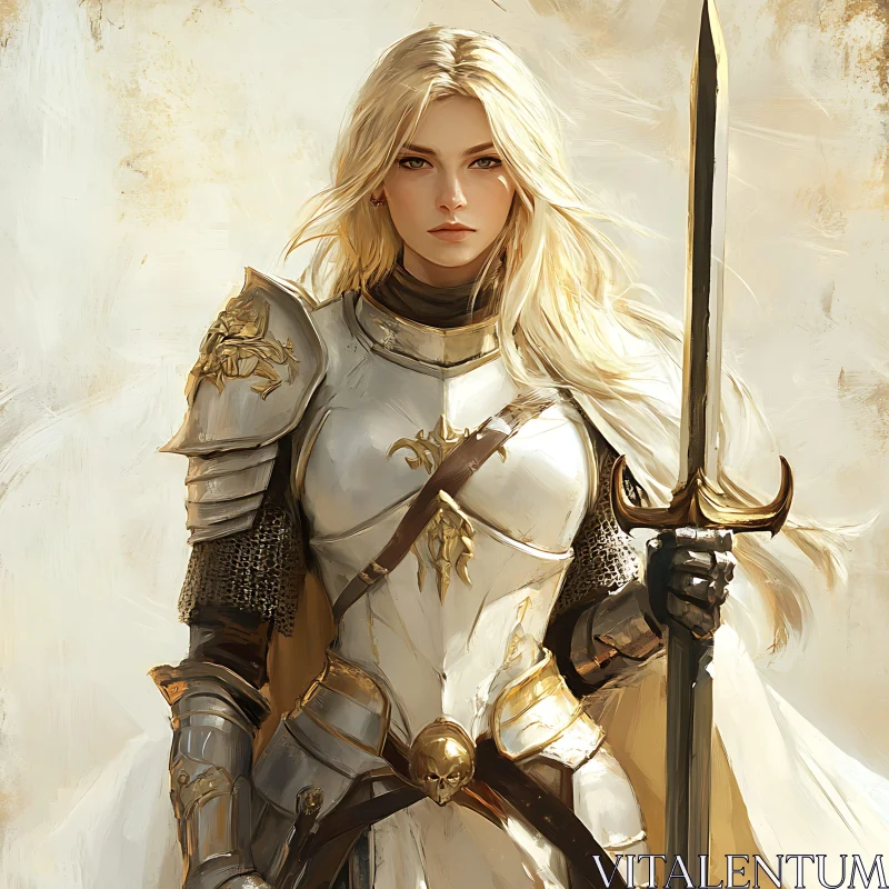 AI ART Armored Female Warrior with Sword Portrait