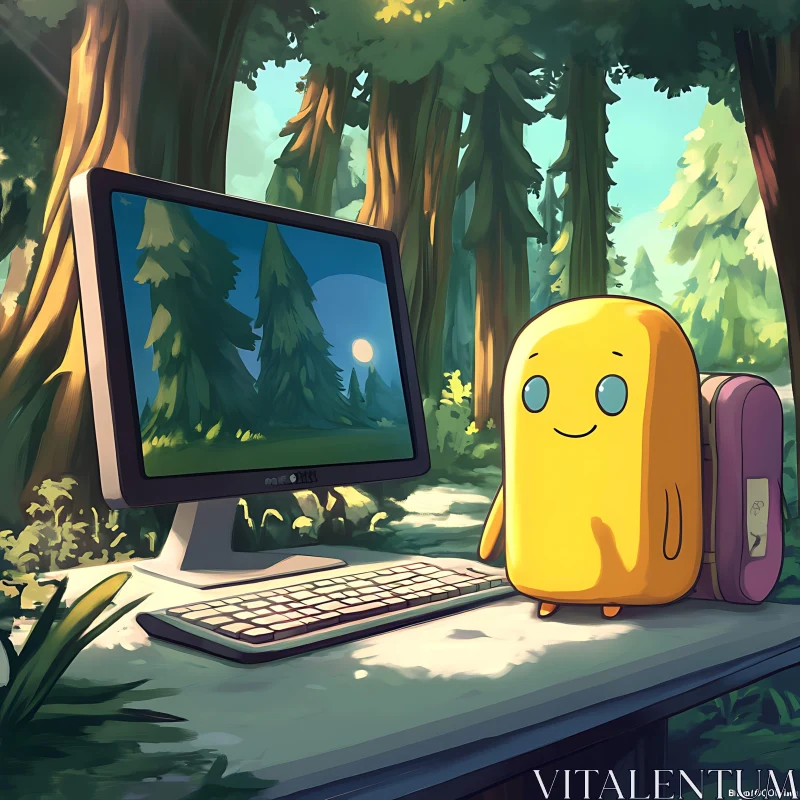 Cute Yellow Blob in Nature with Technology AI Image