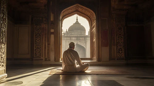 Man Meditating in Mosque