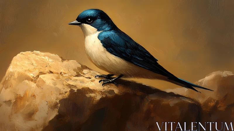 Blue Bird on Rock Art AI Image