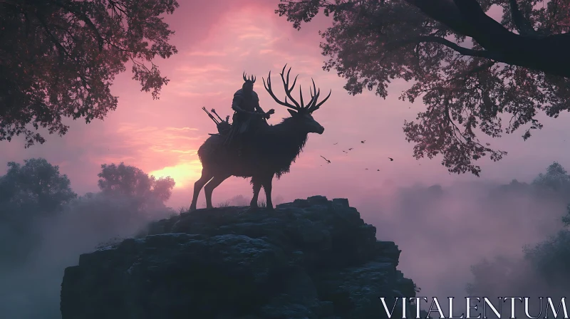 AI ART Silhouette of Warrior and Deer