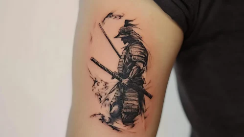 Monochrome Samurai Tattoo on Arm