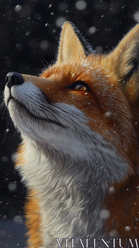 Winter Fox Art with Snowflakes AI Image