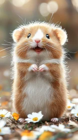 Hamster Surrounded by Flowers