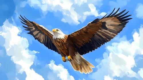 Eagle in Flight Against Blue Sky