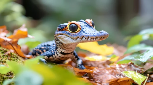 Stylized Reptile with Autumn Backdrop