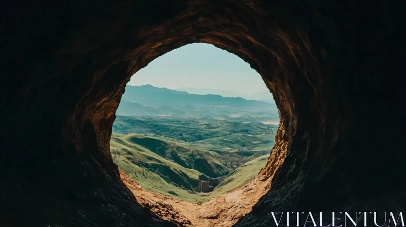 AI ART A View from Within the Cave to the Green Landscape