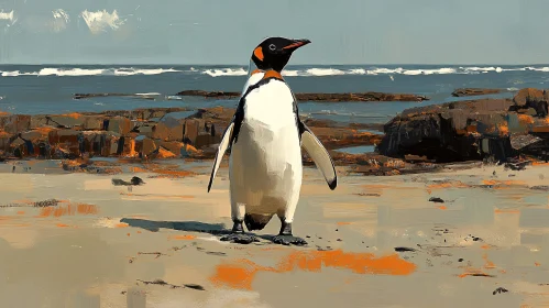Artistically Styled Penguin on Beach