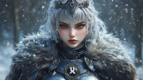 Icy Gaze: A Woman's Portrait in Winter Armor