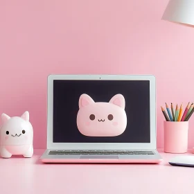 Adorable Kawaii Cat Desktop Setup