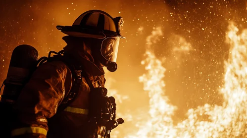 Brave Firefighter Amidst Intense Flames
