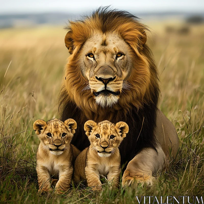 Regal Lion with Cubs AI Image