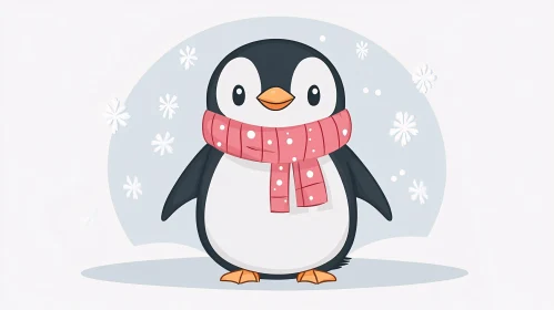 Penguin in Snowy Scarf Scene