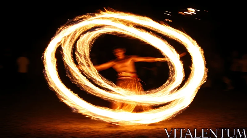 Fire Performer Creating Light Trails at Night AI Image