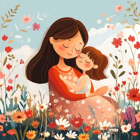 Loving Mother Daughter Illustration