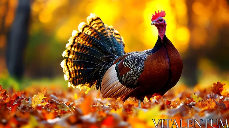 Turkey Amidst Autumn Leaves AI Image