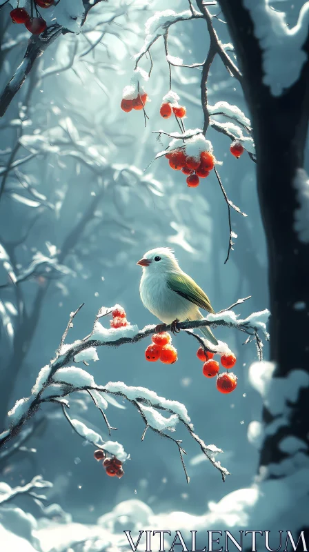 Bird in Snowy Forest AI Image