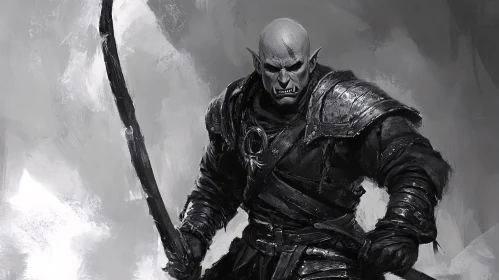 Grayscale Orc Warrior with Staff