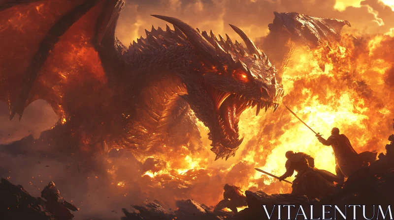 Epic Battle: Dragon versus Warriors AI Image