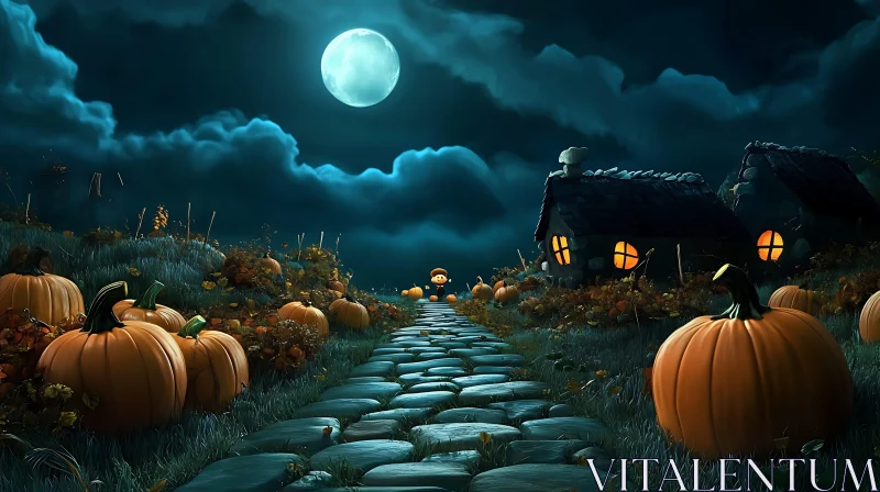 Spooky Night Pumpkin Patch AI Image