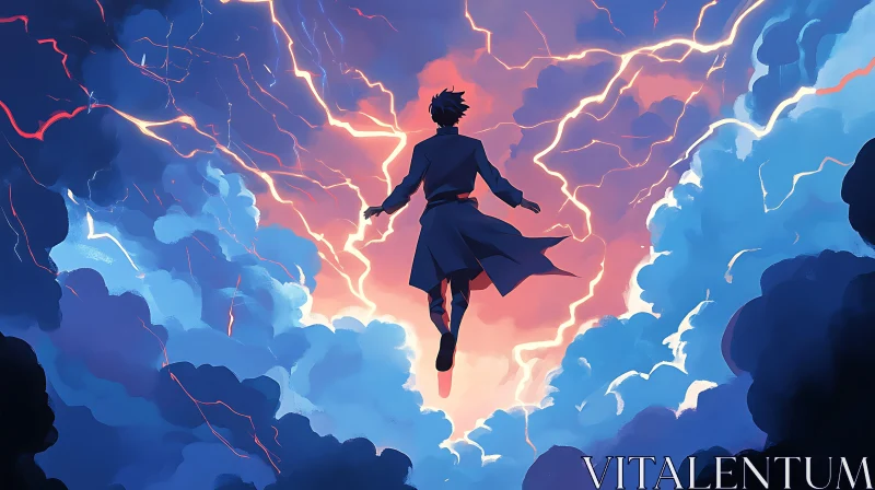 AI ART Figure in Lightning Storm Illustration