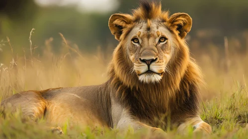 Lion in the Grassland
