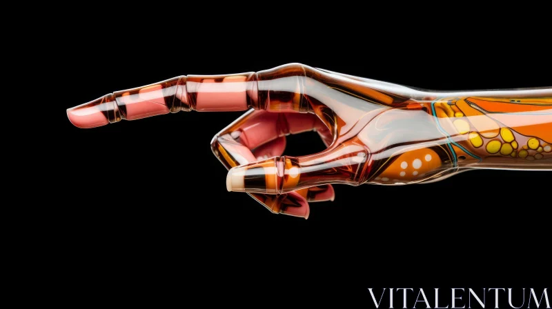 Abstract Robotic Hand Pointing - Dark Amber and Pink Marbleized Ceramics AI Image