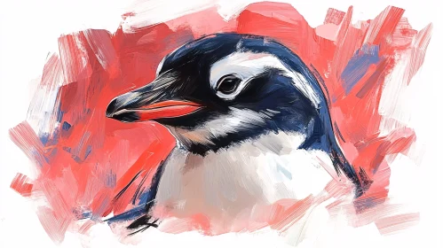 Expressive Penguin Art in Abstract Colors