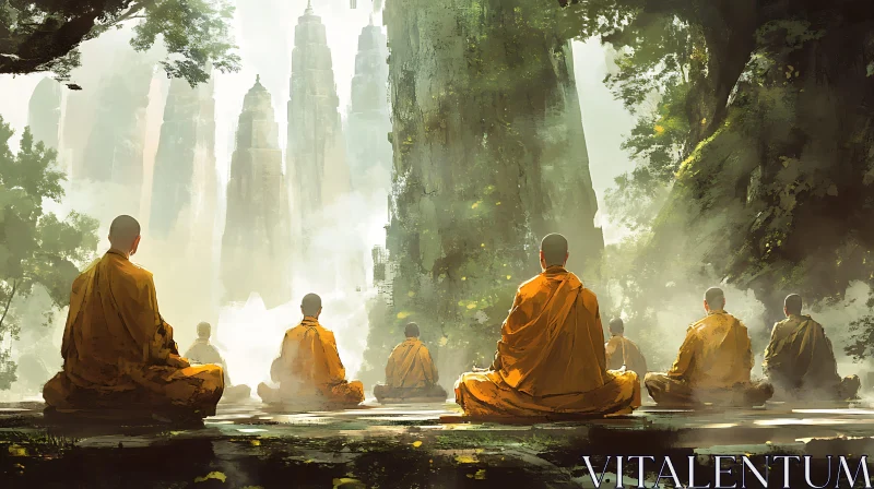 AI ART Peaceful Monks in Meditation