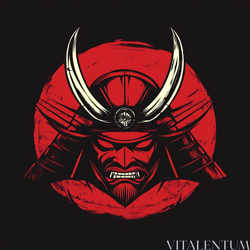 AI ART Red and Black Samurai Warrior Illustration