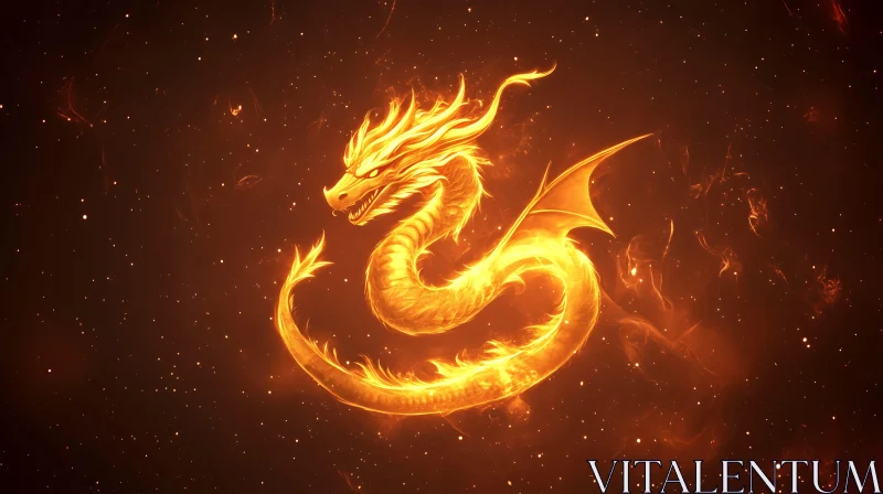 AI ART Fiery Dragon Coiling in the Night