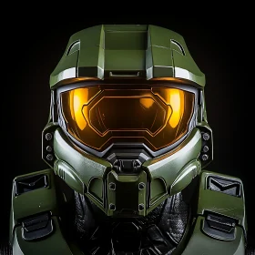 Futuristic Green Helmet with Orange Visor
