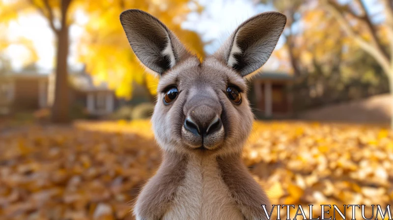 Kangaroo in Golden Fall Foliage AI Image