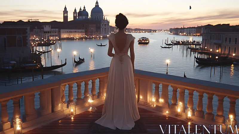 Romantic Venice Canal with Bride AI Image