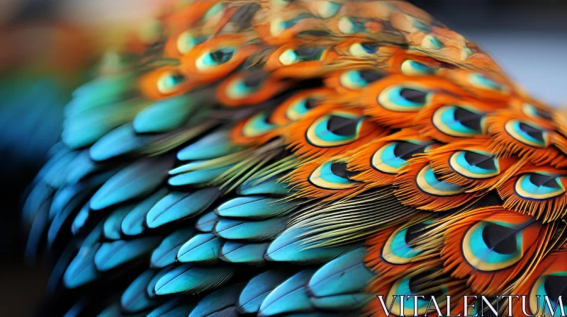 Breathtaking Peacock Feathers Display in Light Orange and Dark Cyan AI Image