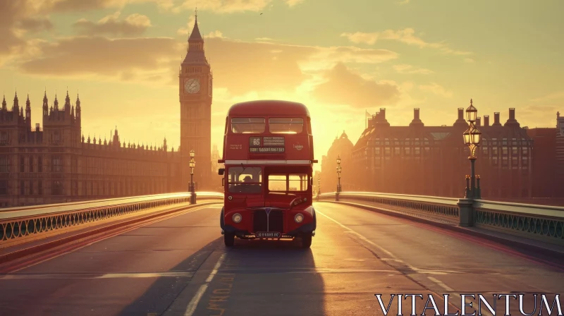 Captivating Sunset Bridge Scene with Double Decker Bus in London AI Image