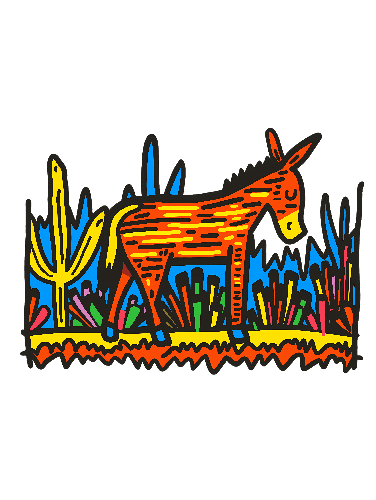 Colorful Donkey in a Multicolored Cacti Field - Artistic Representation