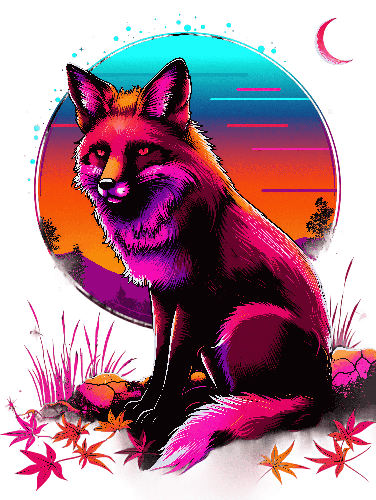 Colorful Fox T-Shirt Design with Nature and Sunset Motifs