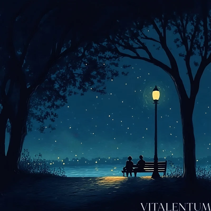 Couple on Bench at Night AI Image